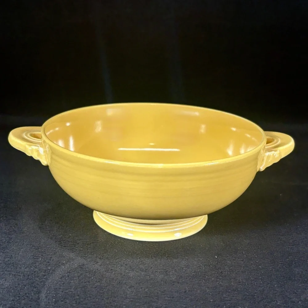 Fiesta Cream Soup Cups / Bowls‎ (2) Yellow w/ Lug Handles 6 5/8